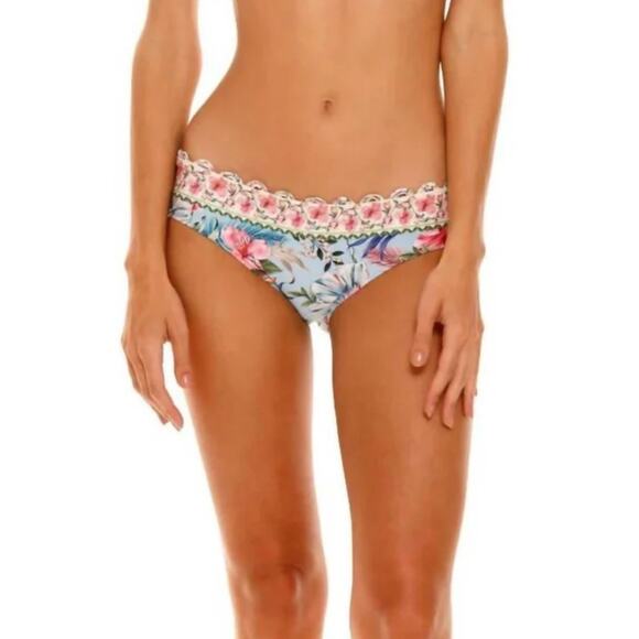 Agua Bendita Zoe Bikini Bottom In Sally Floral Blue Size 2XL NWT - Picture 1 of 6